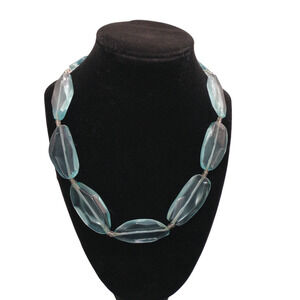 Retro Chunky Acrylic Aquamarine Bead Necklace